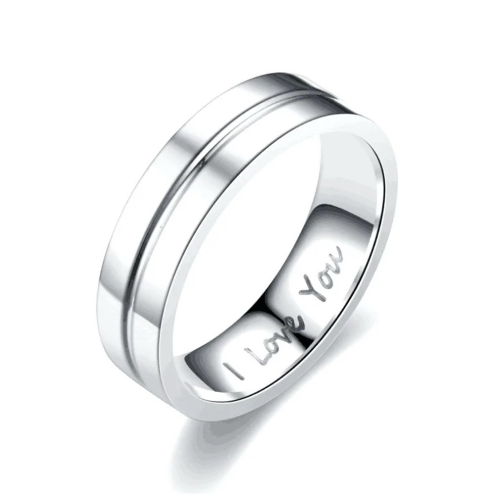 18K White Gold Engraved I Love You Ring Wedding Bridal Band Engagement Unisex